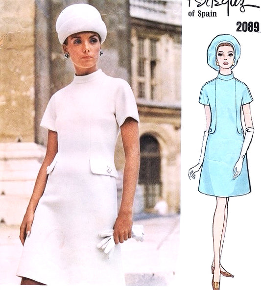 60s  MOD Dress Pattern VOGUE COUTURIER DESIGN 2089 PERTEGAZ Bust 34 Vintage Sewing Pattern
