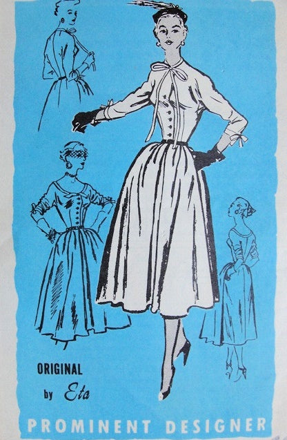 1950s STUNNING Day or Evening Party Dress Pattern PROMINENT DESIGNER 208 Two Necklines Lovely Full Skirted Dress, Original by Eta, Bust 36 Vintage Sewing Pattern