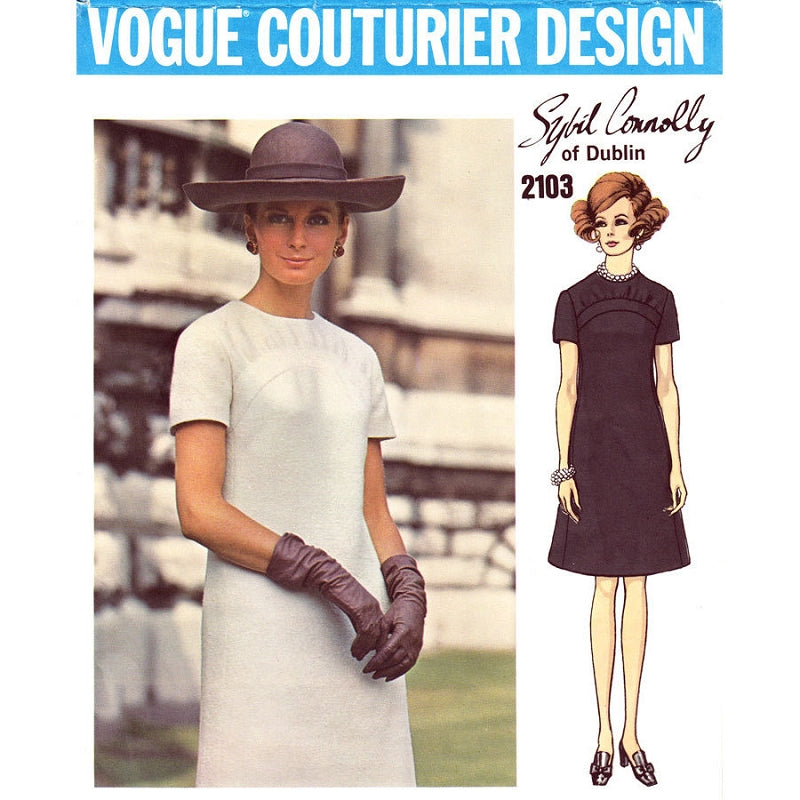 1960s CLASSY Sybil Connolly Dress Pattern Vogue Couturier 2103 Vintage Sewing Pattern Semi fitted A Line With Front Yoke Gather Jewel Neckline Day or After 5