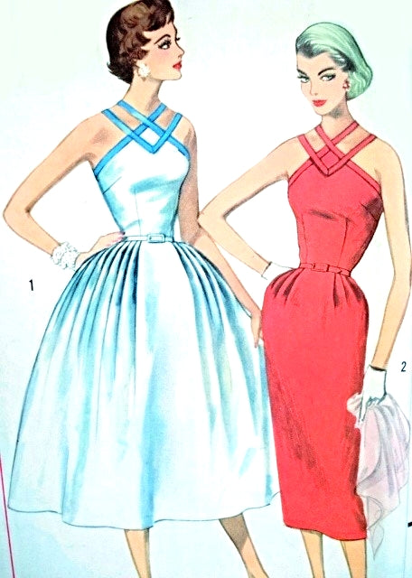 1950s STUNNING Cocktail Party Dress SIMPLICITY 2106 Slim or Full Skirt, Strappy Neckline Bust 34 Vintage Sewing Pattern