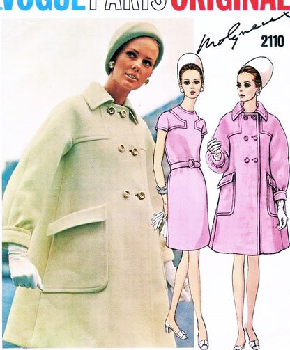 1960s MOLYNEUX Slim Dress Mod Tent Coat Pattern VOGUE PARIS ORIGINAL 2110 Fab Coat Design Classy Dress Size 8 FACTORY FOLDED