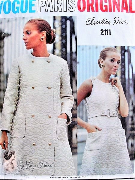1960s BEAUTIFUL Dior Evening Dress and Coat Pattern VOGUE Paris Original 2111 Choice of Formal Maxi or Cocktail Party Length Bust 32 Vintage Sewing Pattern