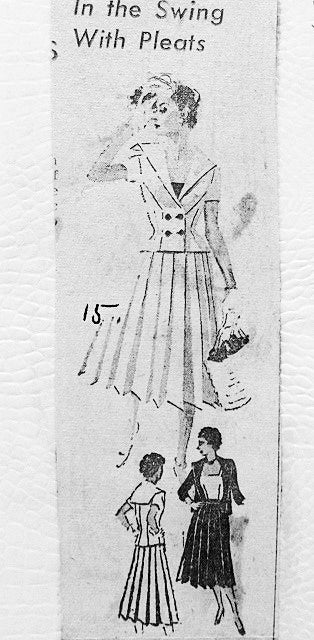 1950s  3 PC  PLEATED  DOUBLE BREASTED SUIT PATTERN LG SAILOR COLLAR JEANNE LAFAURIE of FRANCE SPADEA 213