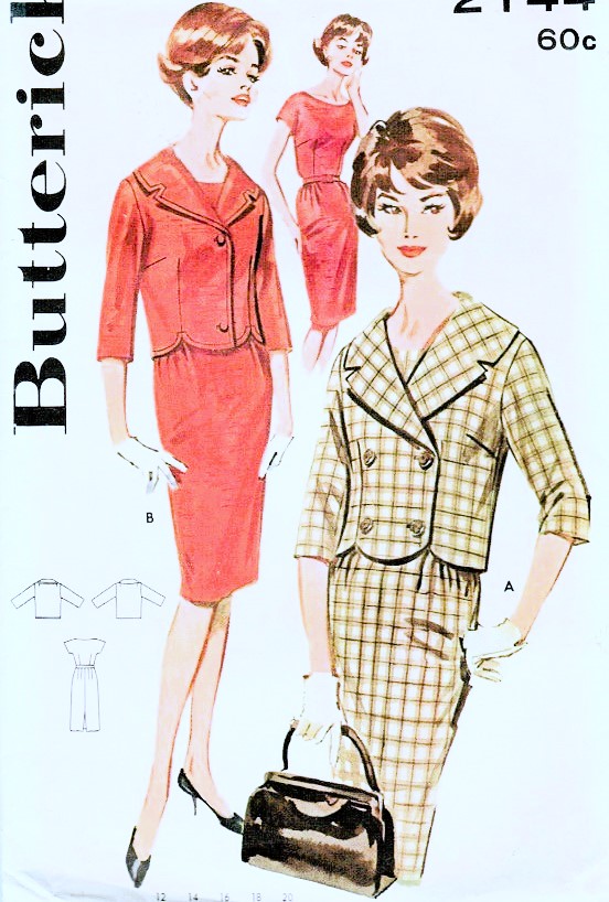 Early 60s PRETTY Sheath Dress and Jacket Pattern BUTTERICK 2144 Lovely Scalloped Jacket and Slim Dress , Bust 36 Vintage Sewing Pattern FF