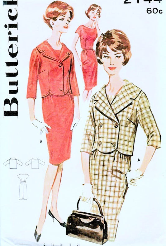 Early 60s PRETTY Sheath Dress and Jacket Pattern BUTTERICK 2144 Lovely Scalloped Jacket and Slim Dress , Bust 36 Vintage Sewing Pattern FF