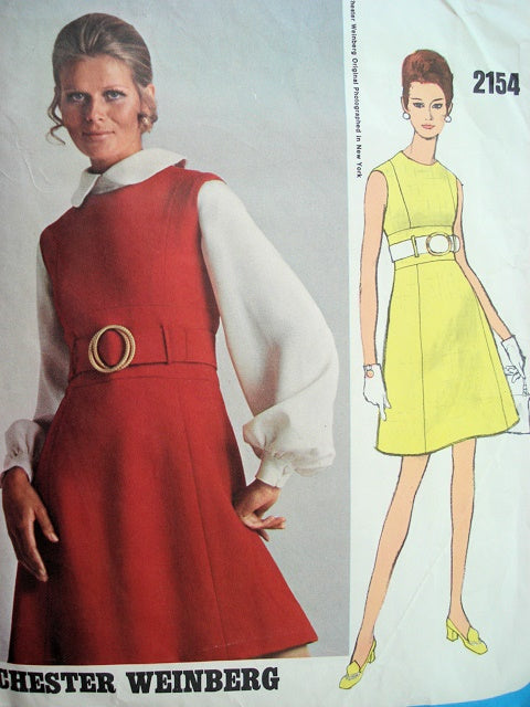 1960s FABULOUS High Waist Dress or Jumper Pattern VOGUE Americana 2154 Chester Weinberg,Figure Flattering Design Bust 31 Vintage Sewing Pattern