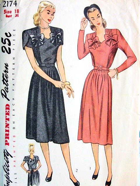 1940s SWEETHEART NECKLINE MATERNITY DRESS PATTERN VERY PRETTY DESIGN SIMPLICITY 2174