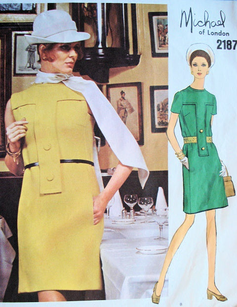 60s CLASSY Michael of London Dress Pattern VOGUE Couturier Design Mod Yoked Shift Dress Bust 34 Vintage Sewing Pattern