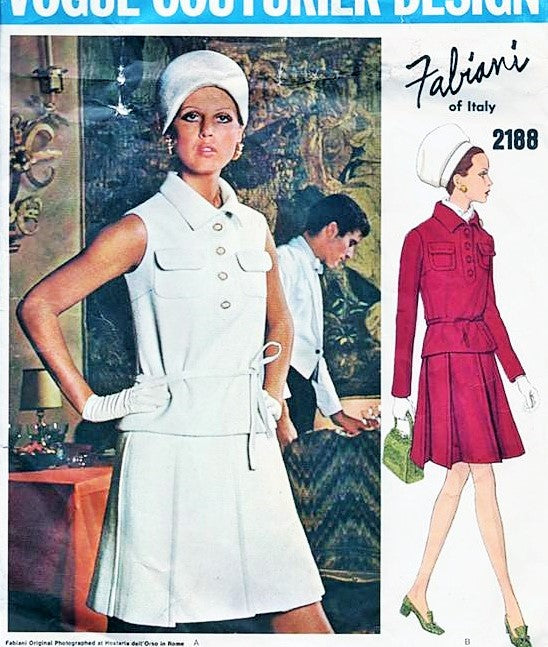 60s FABIANI 2 Pc Dress Pattern VOGUE COUTURIER Design 2180 Pleated Skirt ,Top, Patch Pockets Cute 2 Pc Dress Bust 32 Vintage Sewing Pattern FF