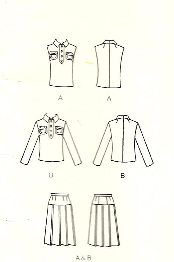 60s FABIANI 2 Pc Dress Pattern VOGUE COUTURIER Design 2180 Pleated Skirt ,Top, Patch Pockets Cute 2 Pc Dress Bust 32 Vintage Sewing Pattern FF