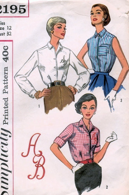 1950s CLASSIC Tailored Blouse Pattern SIMPLICITY 2195 Bust 34 Vintage Sewing Pattern + ALPHABET TRANSFER