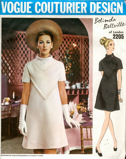 1970s BELINDA BELLVILLE A Line Dress Pattern VOGUE Couturier Design 2205 Stunning Seam Interest Day or Cocktail Dress Bust 32 Vintage Sewing Pattern