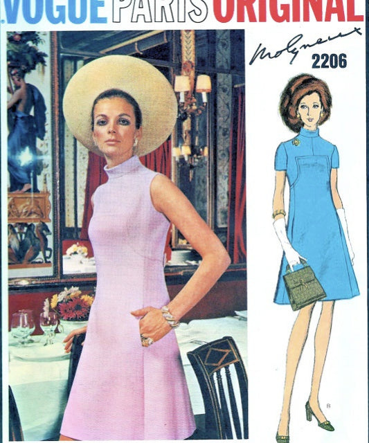 VOGUE PARIS ORIGINAL 2206 Mod 60s  Dress Pattern MOLYNEUX  Flattering Seam Interest Day or Cocktail Dinner Dress Vintage Sewing Pattern