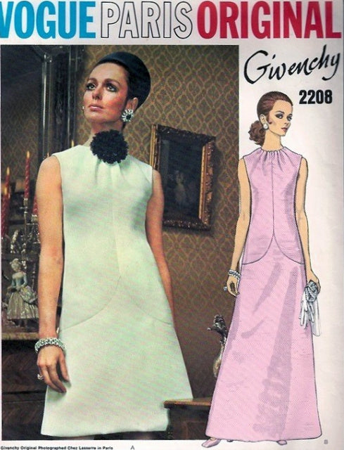 1970s Lovely GIVENCHY Evening Dress Gown Pattern VOGUE PARIS ORIGINAL 2208 Beautiful Neckline Classy Design Size 8 Vintage Sewing Pattern FACTORY FOLDED