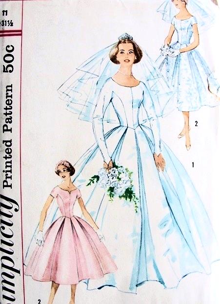 50s Beautiful Wedding Dress Bridal Gown Pattern Simplicity 2223 + Bridesmaid Dress Flattering Basque Bodice Vintage Sewing Pattern UNCUT Several Sizes Available