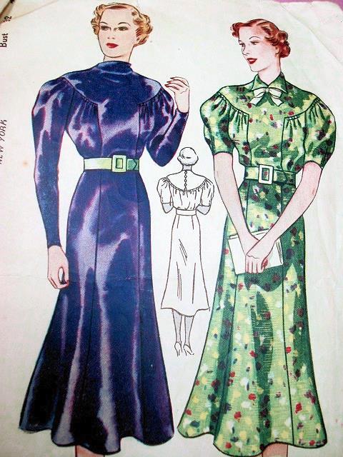 1930s  ART DECO Dress Pattern SIMPLICITY 2238 2 Lovely Style Versions Bust 32 Vintage Sewing Pattern