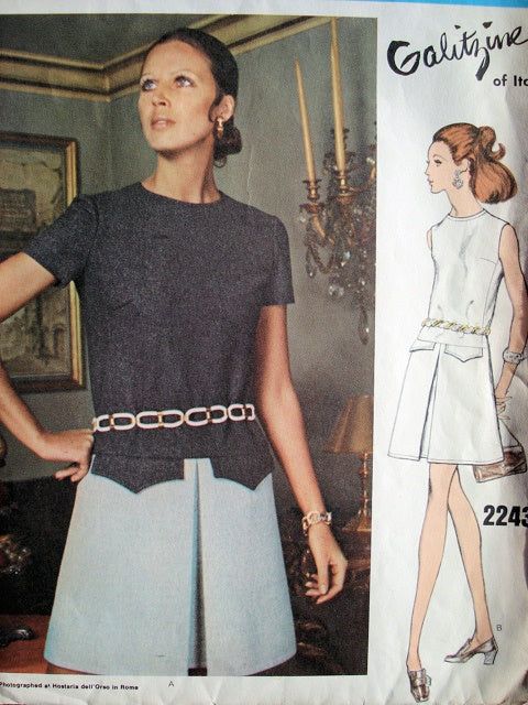 MOD Drop Waist Dress Pattern Vogue Couturier Design 2243 GALITZINE Bust 34 Vintage Sewing Pattern FACTORY FOLDED