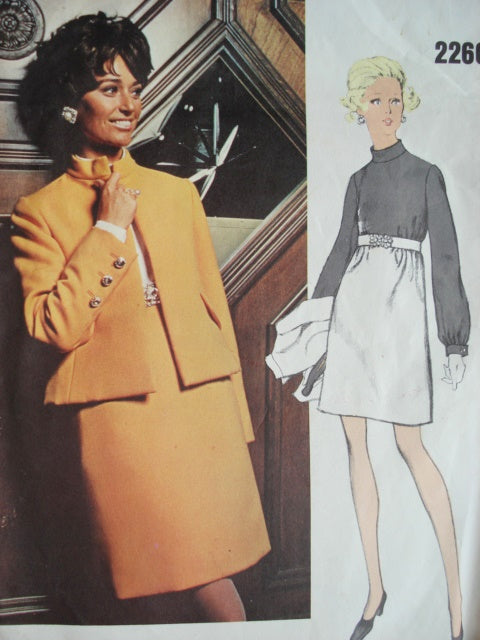 1960s Lovely Teal Traina Empire Dress and Jacket Pattern VOGUE AMERICANA 2260 Classy Daytime or Evening Vintage Sewing Pattern