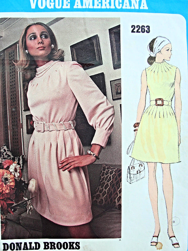 Vogue Americana Vintage Sewing Pattern 2263 Donald Brooks Designer BEAUTIFUL Evening or Party Dress with Tucks at Neckline UNCUT + Label