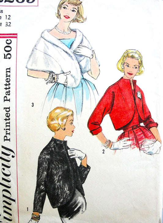 1950s GLAMOROUS Evening Stole Wrap, Jacket , Bolero Pattern SIMPLICITY 2269 Vintage Sewing Pattern