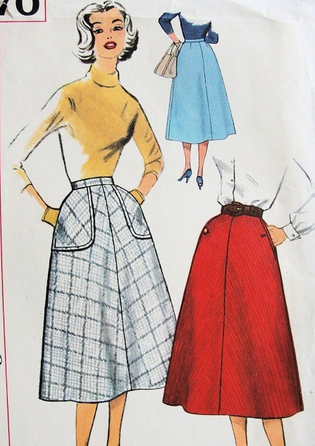 1950s Four Gore Skirt Pattern Simplicity 2270 Lovely Flared Skirt Style Waist 25 Vintage Sewing Pattern