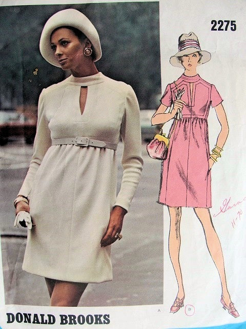 1960s FAB Donald Brooks Dress Pattern VOGUE AMERICANA 2275 High Waist Slim Dress Peekaboo Keyhole Neckline Size 8 Vintage Sewing Pattern