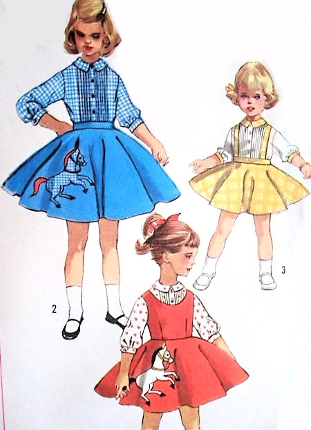 1950s ROCKABILLY Little Girls Skirt Pattern SIMPLICITY 2287 Circle Skirt Pinafore Dress Suspender Skirt Poodle Skirt Childrens Vintage Sewing Pattern +Transfer
