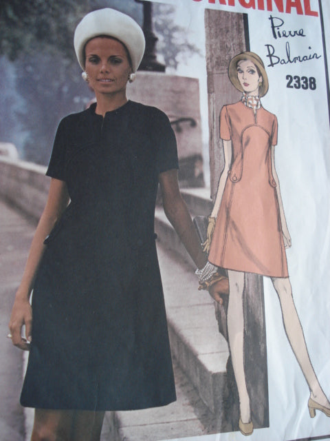 1960s  Pierre Balmain Dress Pattern VOGUE PARIS ORIGINAL 2338 Vintage Sewing Pattern Curved Front Seam Interest Mod 60s Dress