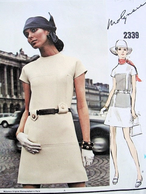 RESERVED  1970 MOD MOLYNEUX Dress Pattern Vogue Paris Original 2339 Seam Interest Slightly A Line Dress Bust 38 Vintage Sewing Pattern UNCUT + Vogue Label
