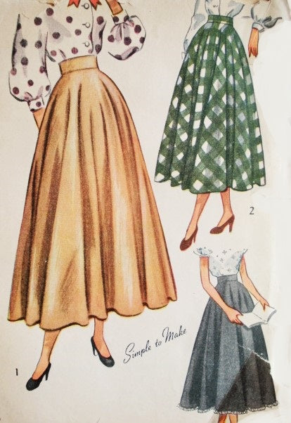Late 40s Beautiful Skirt Pattern Simplicity 2359  Ballerina or Daytime Lengths Vintage Sewing Pattern