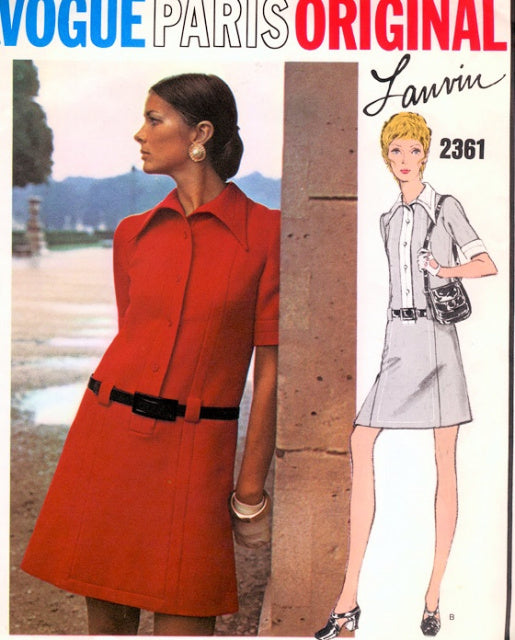 1960s Mod Mini Lanvin Dress Pattern Slim Dress Tailored Details Vogue Paris Original 2361 Vintage Sewing Pattern