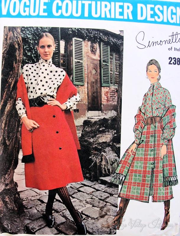 1970 Romantic Simonetta Midi Skirt, Blouse and Shawl Stole Pattern Interesting Side Button Skirt , Victorian High Neck Blouse With Scarf Vogue Couturier Design 2380 Vintage Sewing Pattern Bust 34