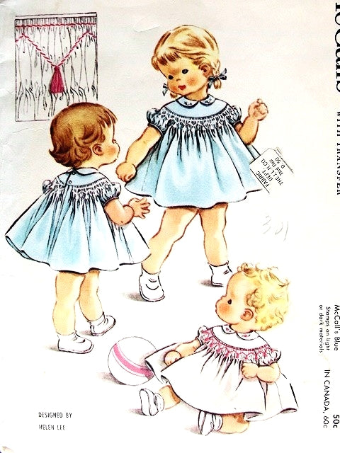1960s ADORABLE Toddlers Smocked Dress Pattern Helen Lee Design McCALLS 2418 Size 1 Sweet Toddler Dress  Childrens Vintage Sewing Pattern