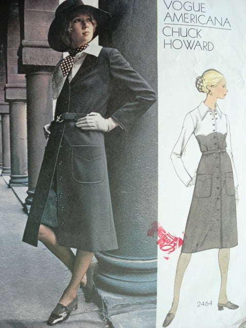1970s  Dress and Coat Pattern VOGUE AMERICANA  2464 Chuck howard Designer Bust 32.5 Vintage Sewing Pattern