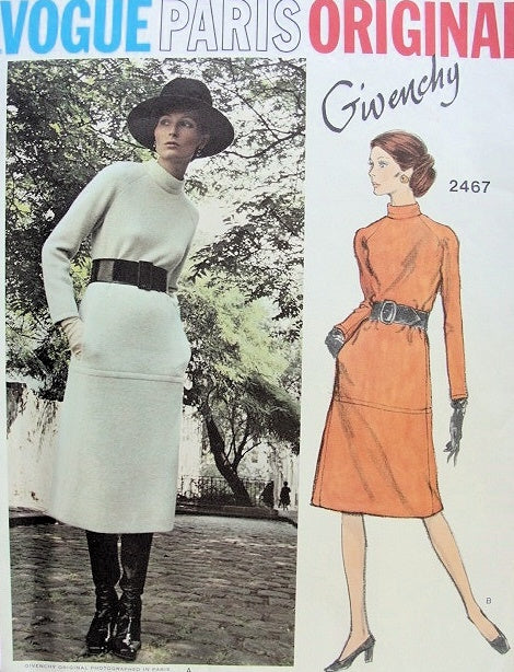 1970s GIVENCHY Chic Slim Dress Pattern VOGUE PARIS ORIGINAL 2467 Classy Turtleneck Style Dress Daytime or After 5 Bust 32.5 Vintage Sewing Pattern FF