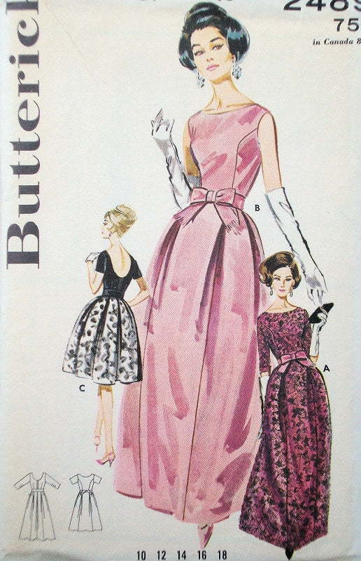 1960s ELEGANT Evening Dress Pattern BUTTERICK 2489 Two Lengths Cocktail or Formal Floor Length,Bell Shape Skirt Low Scoop Back Very Audrey Hepburn Bust 32 Vintage Sewing Pattern FACTORY FOLDED