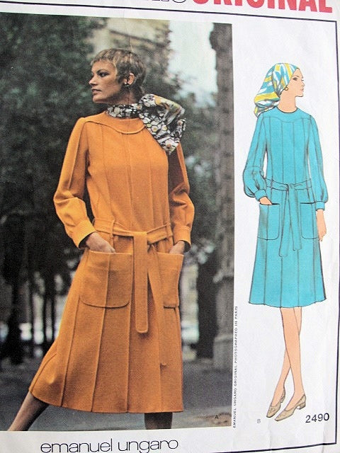 1960s UNGARO Midi or Regular Length Dress Pattern Vogue Paris Original 2490 Flattering PinTuck Seams Bust 34 Vintage Sewing Pattern UNCUT