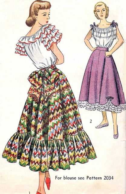 1940s Romantic Peasant Style Skirt Pattern Simplicity 2571 Flirty Boho Bohemian Design Vintage Sewing Pattern