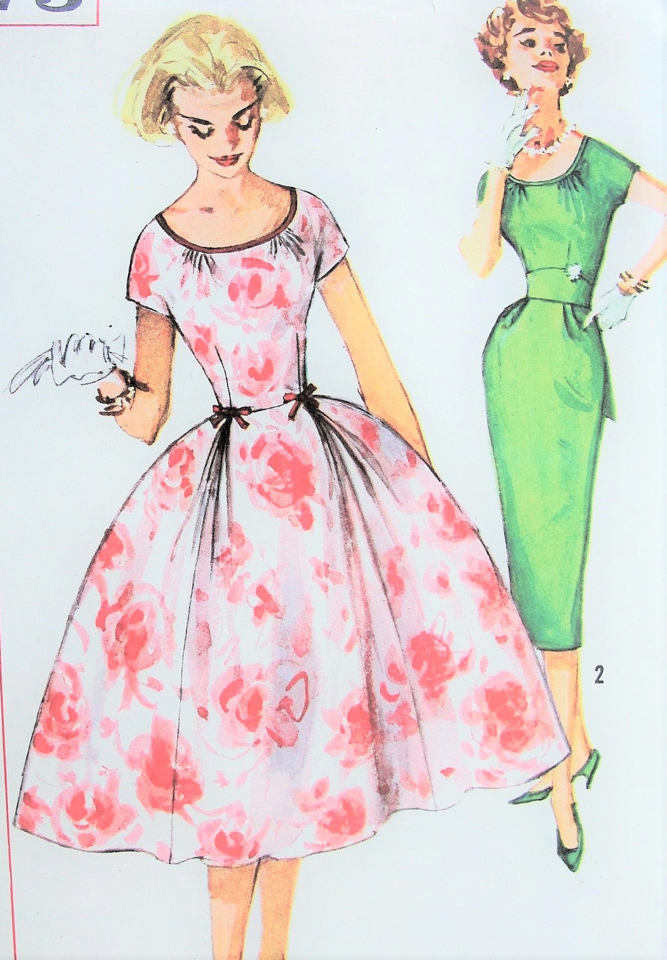 1950s BEAUTIFUL Slim or Full Skirt Party Cocktail Evening Dress Pattern SIMPLICITY 2573 Vintage Sewing Pattern Bust 33 UNCUT