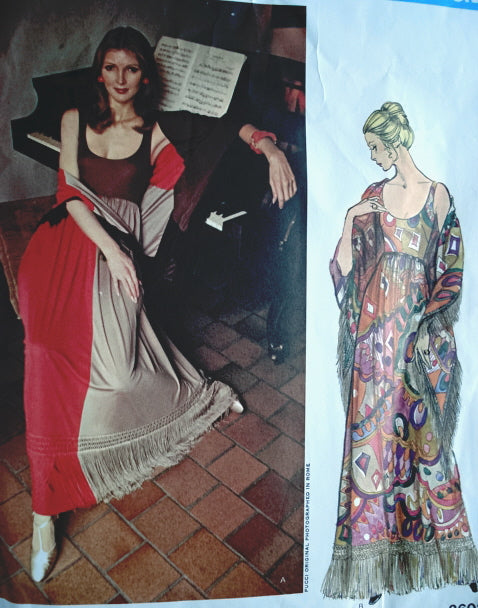 1970s PUCCI EVENING DRESS, SHAWL PATTERN LOW  NECKLINE VOGUE COUTURIER DESIGN 2603 Vintage Sewing Pattern Bust 34