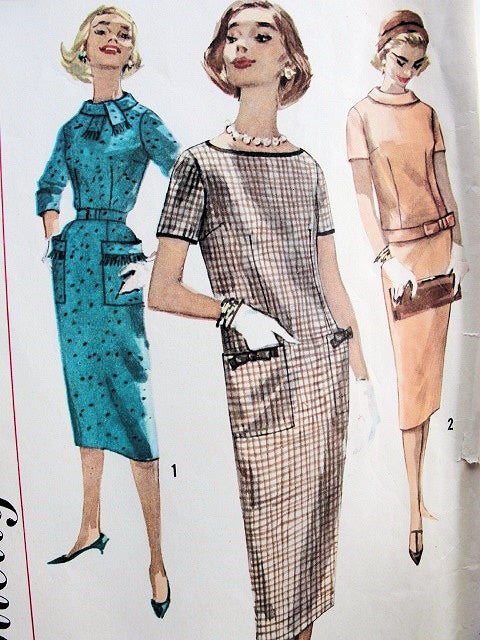 1950s SLIM DRESS PATTERN STRAIGHT STYLE, 3 VERSIONS SIMPLE TO MAKE SIMPLICITY PATTERNS 2618