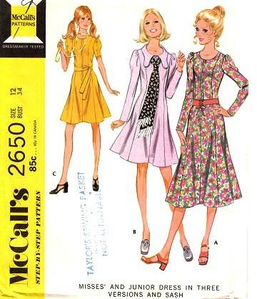 1970 Dress Pattern 3 Style Versions Mini, Regular and Midi Lengths Flattering Princess Seam McCalls 2650 Vintage Sewing Pattern UNCUT