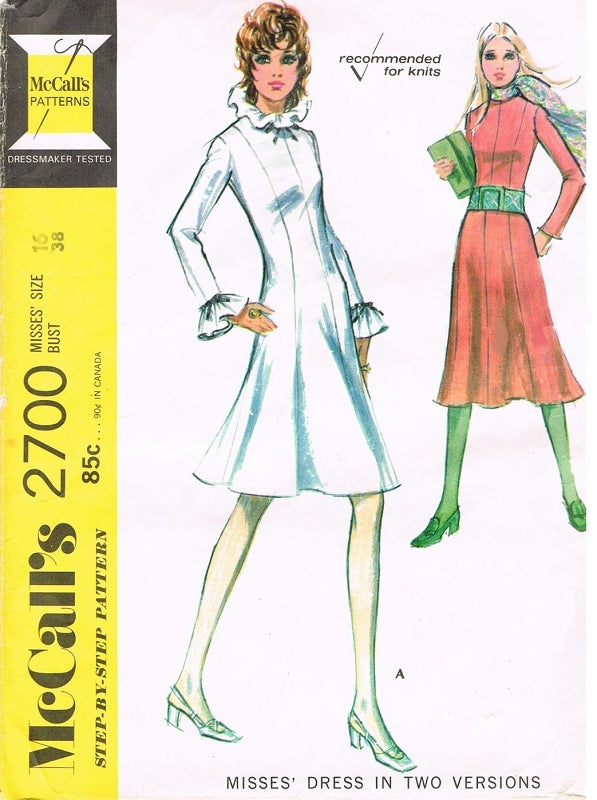 1970s Romantic Ruffled High Neck Collared Dress Pattern Long Sleeve Four Gored Dress Beautiful Design McCalls 2700 Vintage Sewing Pattern UNCUT FACTORY FOLDED