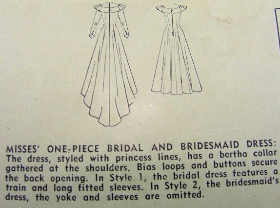 1940s  PRINCESS STYLE WEDDING GOWN BRIDAL DRESS PATTERN FLATTERING BERTHA COLLAR SIMPLICITY 2724