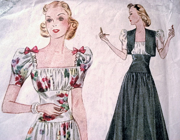 1930s EVENING DRESS, BOLERO PATTERN LOVELY  DEEP SQUARE NECKLINE SIMPLICITY 2787