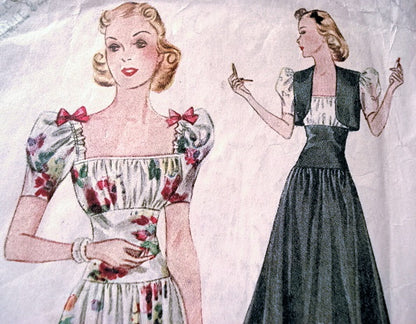1930s EVENING DRESS, BOLERO PATTERN LOVELY  DEEP SQUARE NECKLINE SIMPLICITY 2787