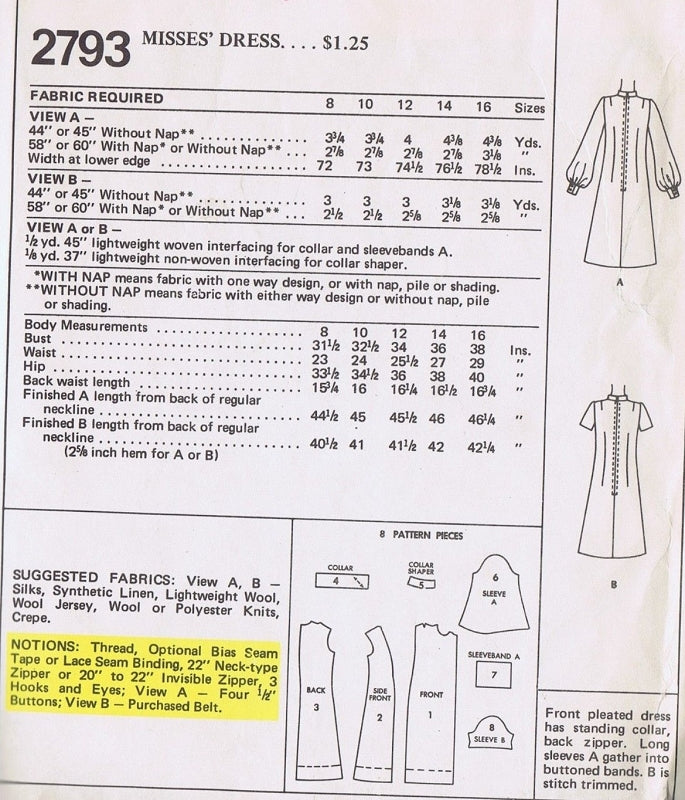 70s Dress Pattern McCalls 2793 Flattering Pounds Slimmer Front Pleat Dress 2 Styles Bust 32 Vintage Sewing Pattern UNCUT FACTORY FOLDED