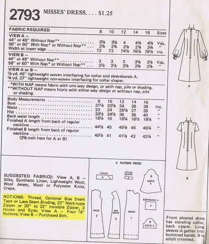 70s Dress Pattern McCalls 2793 Flattering Pounds Slimmer Front Pleat Dress 2 Styles Bust 32 Vintage Sewing Pattern UNCUT FACTORY FOLDED