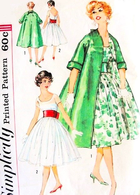 Late 1950s GLAMOROUS Party Evening Dress and Beautiful Coat Pattern SIMPLICITY 2917 Stunning Design, Bust 32 Vintage Sewing Pattern