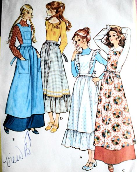 1970s ROMANTIC Pinafore Apron Pattern McCALLs 2925  Boho Pinafore Aprons 4 Romantic Styles Medium size Vintage Sewing Pattern FACTORY FOLDED